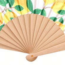 1pc Fashionable Lemon Wood Folding Hand Fan, Suitable For Party, Birthday, Concert, Wedding Gift