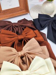 5 件装蝴蝶结大蝴蝶结发夹，适合女孩，卡其色和米色丝缎发带大发夹可爱美观发饰，金属蝴蝶结发夹中性色，爪夹，发夹，发夹