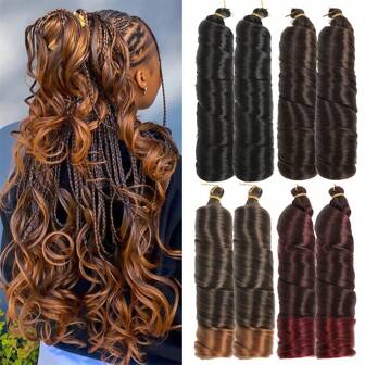 Extensii de păr împletit French Curls, păr sintetic, onduleuri spiralate, împletituri, extensii de păr pre-întinse, Ombre, pentru femei, la temperatură înaltă (negru natural)