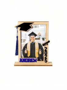 1 Stück personalisiertes Geschenk zur Eröffnung und Graduierung - Individuell gravierter Name und Jahr Holzfotorahmen mit Quaste im Design eines Bachelorhuts, Graduierungsandenken, moderne Tischdekoration geeignet für Schlafzimmer, Bücherregal oder Partyauslage, glatte Holzoptik, Graduierungsparty Dekoration