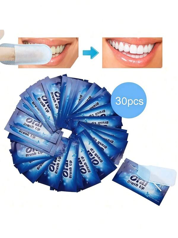 30PCS,Finger Teeth Wipes,Mint Flavor Disposable Oral Brush Ups (Dark Blue, 30pcs)Oral Finger Wipes Teeth Whitening Wipes Oral Cleaning Wipe Non-Sensitive Helps Remove Smoking/Coffee/Soda Stain Effective No Gum Irritation Instant Smile Fresh Breath