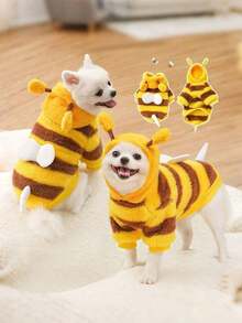 Comfortable Bee Theme Pet Hoodie - Small Dog Cat Fleece Clothing For Winter, Warm Pullover With Leash Hole, Dog Hooded Sweatshirt