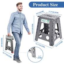 1 Pack 40 cm Tritthocker Klappbar Grau, 2025 Upgrade: Klapphocker Faltbar mit 150 kg Tragfähigkeit, Falthocker mit Drehgriff, Ideal für Zuhause, Büro, Draußen, Aufstiegshilfe Pferd - Dunkelgrau - Übersicht 2