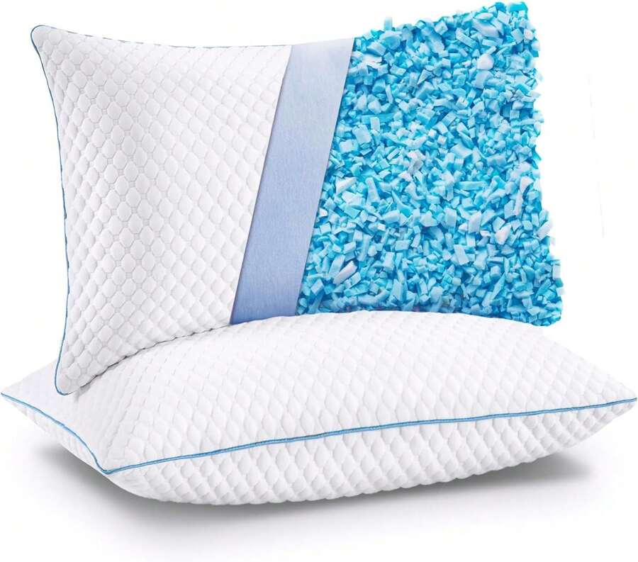 Cooling Bed Pillows Set Of 2, Shredded Memory Foam Pillows With Gel, Adjustable Firmness For Side, Back, Stomach Sleepers, 20x26, White,8643979