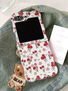 Flower 1pc Fashionable Minimalist Wave Pattern Foldable Phone Case, Protective And Anti-Drop: Suitable For Samsung Galaxy Zflip 3/Zflip 4/Zflip 5/Zflip 6/Zflip 7, Waterproof, Shockproof, Anti-Fall, Anti-Scratch. - White - View 2