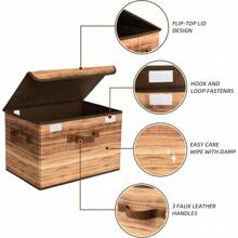 Storage Boxes With Lid Fabric Storage Bins With Lids Decorative Closet Storage And Organizer Wood Grain Print Bins Storage Boxes For Organizing 2Pack - 棕色木版畫 - 查看 6