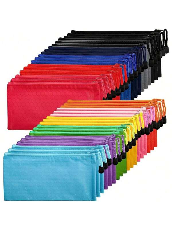 29pcs Ball Pattern Canvas Waterproof File Bags - Durable Zipper Storage & Organizing Pouches, Multi-Functional Pencil Cases For Office, Travel & Cosmetics - 12 Vibrant Colors, Scratch-Resistant Oxford, Travel Organization Vibrant File Organizer Scratch Resistant Material, File Organizer Bags, For School Supplies, Back To School