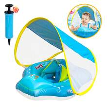 ¡El bebé nada tranquilo! Visera ajustable + Anilla de natación con triple cámara de aire | Patas 100% antideslizantes | ¡El regalo perfecto para el verano! - Azul - Ver 1