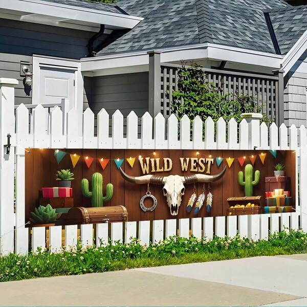 1pc Western Cowboy Party Banner, Multifunctional Outdoor Decorative Flag, Suitable For Wild West Themed Events And Indoor Decor, Patio, Balcony, Garden, Lawn Celebration, 17.7 X 78.7 Inches, Polyester