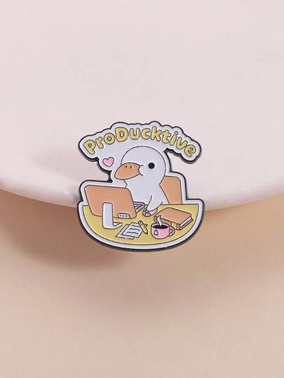 1pc "ProDucktive" Working Duck Lapel Pin - Duck Coder Shaped "Pun On Duck" Design - Stress Relief For Programmers/Workaholics On Office Desk