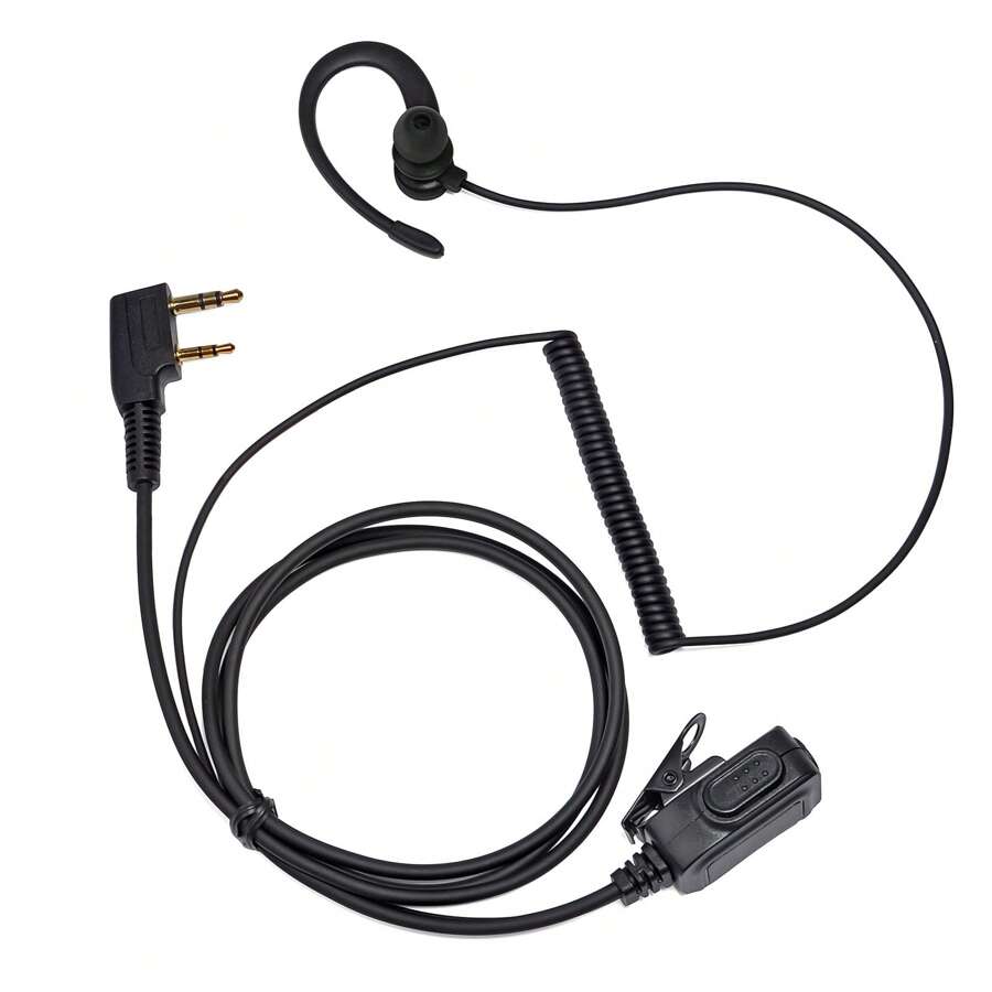 HYS 双向无线电对讲机耳机，C 型耳挂，柔软舒适，红色耳塞设计，外观更美观，带 PTT 麦克风的双向无线电耳机，兼容宝峰、建林、普信、林顿、威尔维、沃讯对讲机