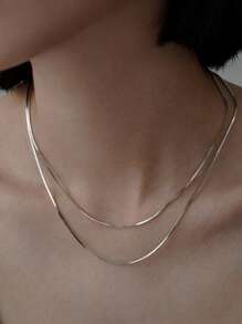Nooxian 2 piezas/set Cadena redonda de serpiente de acero inoxidable minimalista unisex