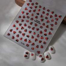 5D Embossed Cute Seven-Star Ladybug Waterproof Nail Stickers - Vibrant Orange & Black Design, Self-Adhesive Nail Art Decals For Manicures & Pedicures, Easy To Apply &, 15-Count Pack, Ladybug Nail Art Sticke - 紅色+黑色 - 查看 1