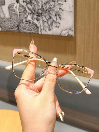 1 pieza Gafas de mujer con marco de metal de bloqueo y lentes transparentes con forma de ojo de gato y diseño versátil, accesorios de gafas transparentes
