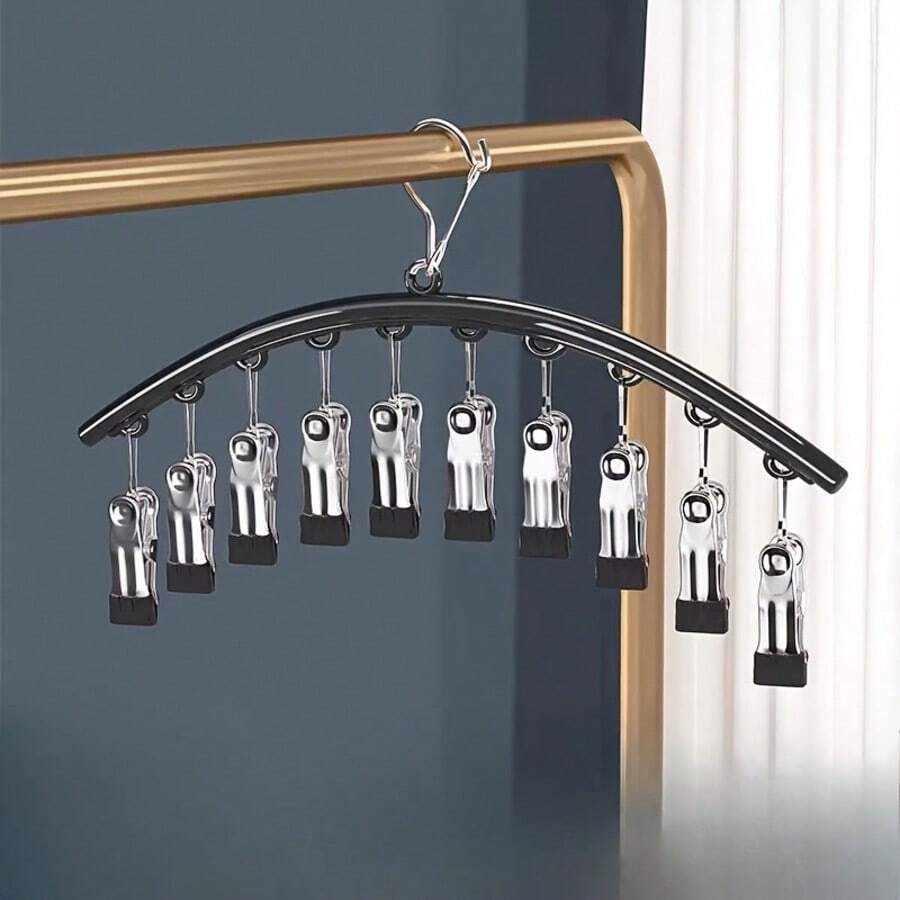 Bottom Organizer For Closet, Metal Yoga Pant Hangers 1 Pack With 10 Clips, Holds Multiple Pairs Of Bottoms And Clothes, Space Saving Hanging Closet Organizer With Rubber Coated Closet Organizer And Storage, Black - màu đen - Xem 1