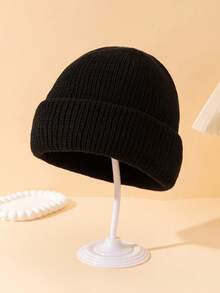 [85g Circunferencia de cabeza grande de alta calidad] Gorro grueso de punto de unicolor para hombres, gorro de punto versátil y de moda simple, sombrero de invierno cálido adecuado para otoño/invierno, uso diario y salidas de otoño - color sólido - Ver 8