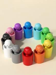 Juguete de madera, muñecas de clavijas en tazas, juguetes Montessori para niños de 3 años+, juegos de emparejamiento de madera preescolares para aprender clasificación de colores y contar
