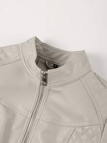 Veste de moto multifonctionnelle à la mode en cuir PU pour femmes Risissida - idéale pour le streetwear automne/hiver - Beige - Voir 6