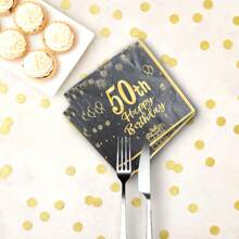 20 قطعة من المناديل السوداء والذهبية، مناسبة لأعياد الميلاد 18/21/30/50/60/70 - مناديل ورقية ذات طبقتين للاستخدام مرة واحدة، مناسبة للمناسبات والأعياد والأعياد السنوية وديكور المائدة والمنزل للرجال والنساء