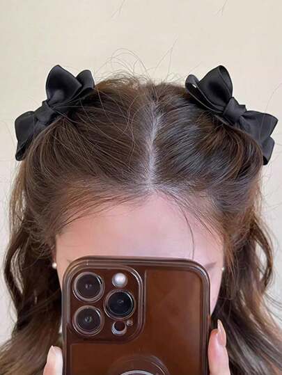 2pcs Satin Shiny 3D Bow Hair Clips For Women, Minimalist Cute Elegant Daily Hair Accessories, Suitable For Casual Wear, Parties, Festivals And Celebrations, Claw Clips, Hair Claws, Hair Slide, Hair Barrettes, School Stuff, Bow Accessories, Fall, Winter Outfit For Women, Bows