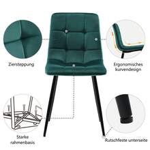 Dining Table Set (5 Pieces), Dining Table Set With 4 Chairs, Kitchen Table Set, Round Dining Table With 100 Cm Diameter And Gold Metal Legs, White MDF Tabletop, Dining Chairs Made Of Dark Green Velvet - Multicolor + MDF - View 5