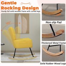 Nursery Rocking Chair Teddy Upholstered Glider Rocker,Rocking Accent Chair Padded Seat With High Backrest ,Solid Wood Legs For Nursery Bedroom Living Room - Yellow - View 3