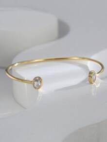 Charm-In 1 buc. Brățară minimalistă la modă din alamă placată cu aur de 18K, cu două capete, ovală, cu zirconiu, pentru femei, cadou pentru Ziua Îndrăgostiților, Ziua Mamei