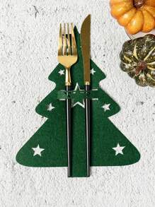 12 Stücke/6 Stücke Filz Mini Weihnachtsbäume, Weihnachtsbaum Muster Besteck Set, geeignet für Gabel- oder Löffeltaschen, Weihnachten dekorative Bestecktaschen für Zuhause und Restaurant