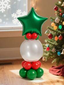 14pcs/Set Christmas Party Decorative Balloons, 18-Inch Red & Green Star & Round Foil Balloons, 18-Inch Clear Latex Balloons, Red & Dark Green Latex Balloons, For New Year, New Year's Eve 2026 Gift Decor