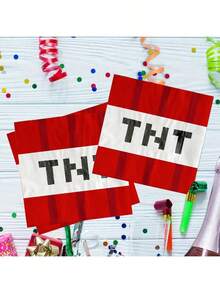 20pcs/40pcs/60pcs/Set,Red Pixel Style Napkins,Pixel Theme Party Video Game Birthday Party Supplies,Red TNT Block Napkins,Pixel Theme TNT Paper Napkins,Video Game Party Supplies