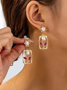 1 Pair Asymmetrical Round Earrings, Casual Vacation Jewelry Accessories For Women - Yellow Gold - View 8