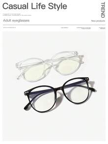 1 par de gafas de mujer de acrílico con montura redonda de bloques de color, ligeras y de moda, adecuadas para lectura diaria y transporte - Multicolor - Ver 7