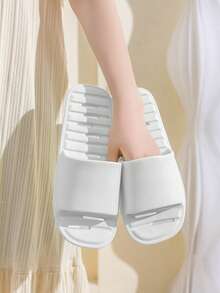 Women's Plastic Slippers, New Casual Holiday Travel Portable Foldable Drainage Holes Lightweight Soft Sole Comfortable Non-Slip Bathroom Indoor Slippers For Couples, Hollow Breathable Quick-Drying, Antistatic Antibacterial Odor-Resistant White EVA Ladies Slippers, Simple Hotel Bathroom Non-Slip Plastic Slippers, Suitable For Beach Sand Swimming Fashion Plus Size Comfortable Open Toe House Shoes - White - View 3