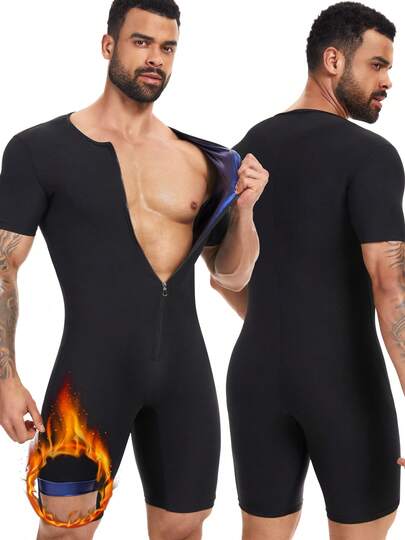 Men Sauna Suit Full Body Shaper Bodysuit Waist Trainer Sauna Shirt For Weight Loss Workout
