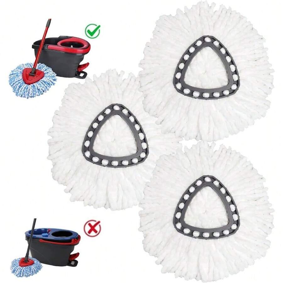 3-Pack Microfiber Spin Mop Replacement Heads - Universal Fit For Most Spin Mops, Super Absorbent & Quick-Dry Refills With Easy Wringing System, Machine Washable For Floors/Tiles/Hardwood (White) - 白色-3件 - 查看 1