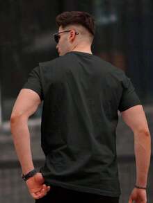 Men's Plain T-Shirt Basic Round Neck Shirt 100% Cotton Knit Blouse - Black - View 2