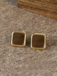 1 Pair Vintage Simple Cube Design Fashionable Earrings For Women, Versatile For Daily Wear, Autumn/Winter