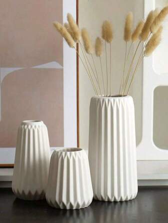 1 件白色陶瓷花瓶，波西米亚风花瓶家居装饰，现代农舍花瓶，用于蒲苇、鲜花，装饰性白色花瓶中心装饰，用于婚礼客厅卧室咖啡桌架子入口