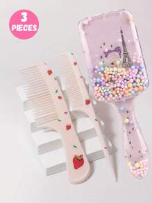 3pcs/2pcs Cartoon Hair Comb Set - Wet And Dry Combing And Styling Brush For All Hair Types, Durable ABS Plastic Handle, Perfect Gift Choice(Purple Unicorn Comb Pattern Random)