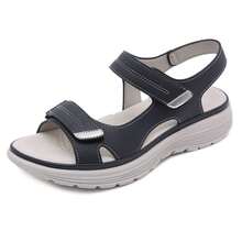 Summer 2025 Women's Soft Leather Sandals With Sporty Wedge Heels, Lightweight With  Fastening, Large Size Slippers For - Black - View 1