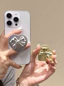 1 个金属电镀镜面手机支架，粘性伸缩滑动支架，不对称形状支架，桌面电视观看奇迹，粘性蝴蝶结/蝴蝶结，心形水钻星装饰支架兼容 、Android 手机，生日、家人、朋友的礼物推拉式手机握把手机支架手机配件