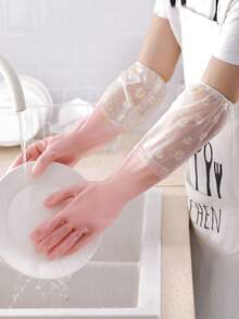 1 双随机颜色长款家用橡胶手套，女士洗碗手套，防滑清洁手套
