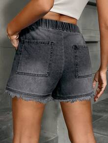 Women's Drawstring Waist Pockets Frayed Hem Loose Casual Denim Shorts