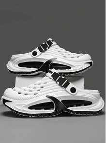 男士透气镂空凉鞋夏季新款包头拖鞋厚底防臭休闲运动凉鞋适合学生户外沙滩钓鱼开车轻便舒适凉鞋 - 白黑 - 查看 2