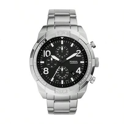  Reloj cronógrafo Bronson para hombre de Fossil, esfera negra de acero inoxidable, movimiento de cuarzo, resistente al agua 50M, reloj casual FS5710