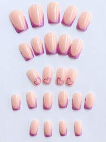 192 件中号方形心形指甲设计法式尖头按压指甲短款完美贴合亚克力假指甲套装包括：1 件果冻胶和 1 件指甲锉，心形指甲适合女性和女孩日常生活和派对情人节使用 - 彩色 - 查看 7