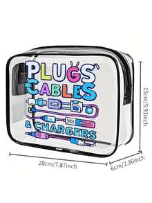 New Arrival! All-In-One Charger Travel Organizer - Transparent Toiletry Bag, Travel Essential, Portable Zipper Travel Makeup Bag, Beach Clear PVC Toiletry Bag, Waterproof Storage Pouch, Transparent Organizer Bag, Cable And USB Organizer Bag, Airport Approved PVC Cosmetic Bag For Chargers, Cables And Power Banks - Multicolor - View 4