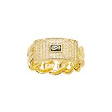 Hip Hop Rapper 5A+ CZ Stone Paved Bling Ice Out Cuban Chain Logo Finger Rings For Men Jewelry Golden Color Drop Shipping - 金色 - 查看 4