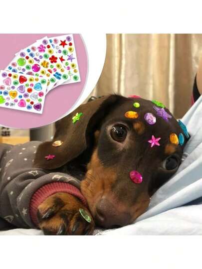 4 Peças Adesivos de Gema Acrílica DIY para Animais de Estimação - Formato de Coração, Flor e Estrela Coloridos, Adequado para Acessórios de Beleza e Tratamento de Cães