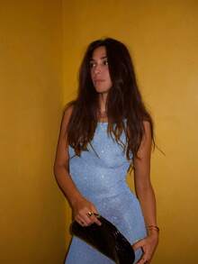 Women's Sexy Cute Casual Elegant Romantic Shiny Midi Dress, See-Through Knit Dress, Beach Cover Up, Party Club Long Dress, Sleeveless Summer Holiday Outfit - Blue - View 8